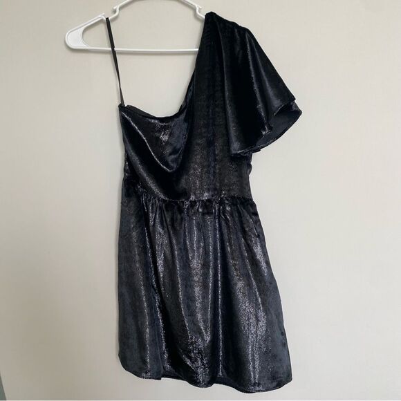 Seven For All Mankind One Shoulder Metallic Velour Fit & Flare Dress Size Medium - Picture 5 of 10